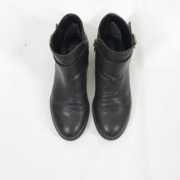 Franco Sarto Black Leather Ankle Boots Booties Buckle Belt - Picture 3 of 9